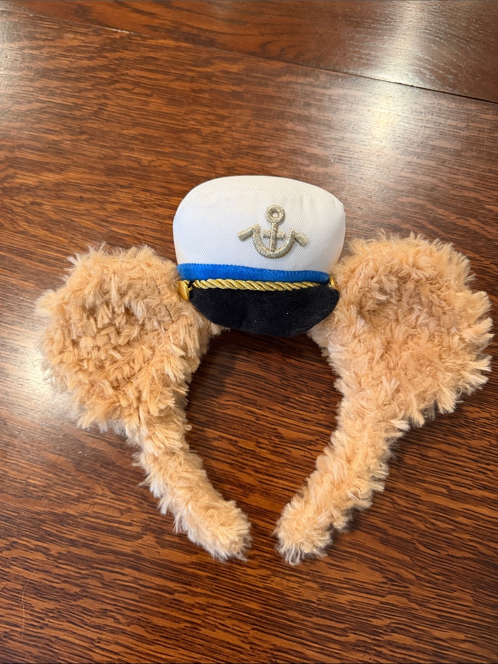 Plush Duffy Sailor bear Ear Headband - Tan Fur with White & Blue Cap nwot